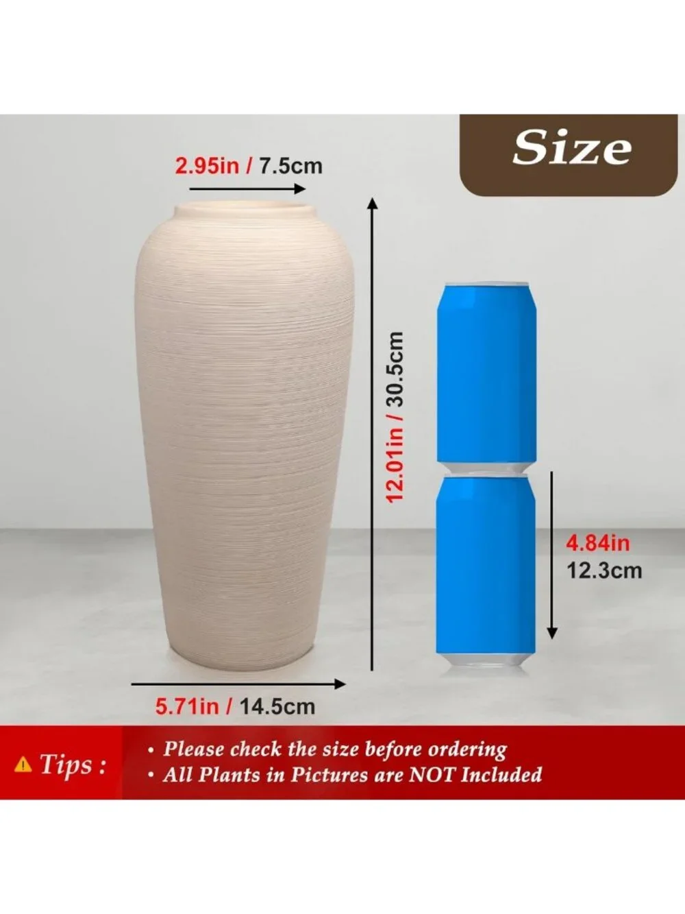 Stylish 12-Inch Tall Neutral Textured Ceramic Vase for Elegant Home Decor